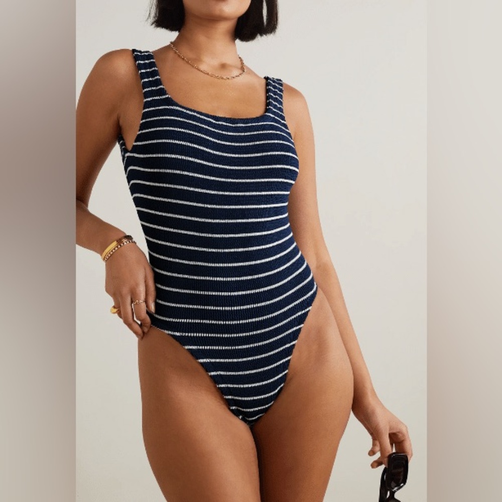 Hunza G Navy and White Striped One Piece